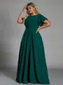 Splendid A-line Scoop Short Sleeves Pleated Floor-Length Chiffon Plus Size Bridesmaid Dress