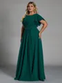 Splendid A-line Scoop Short Sleeves Pleated Floor-Length Chiffon Plus Size Bridesmaid Dress