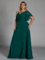 Gorgeous A-line V-Neck Short Sleeves Pleated Floor-Length Chiffon Corset Plus Size Bridesmaid Dress