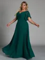 Gorgeous A-line V-Neck Short Sleeves Pleated Floor-Length Chiffon Corset Plus Size Bridesmaid Dress