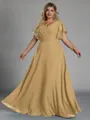 Gorgeous A-line V-Neck Short Sleeves Pleated Floor-Length Chiffon Corset Plus Size Bridesmaid Dress