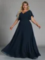 Gorgeous A-line V-Neck Short Sleeves Pleated Floor-Length Chiffon Corset Plus Size Bridesmaid Dress