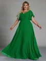 Gorgeous A-line V-Neck Short Sleeves Pleated Floor-Length Chiffon Corset Plus Size Bridesmaid Dress