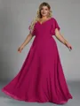 Gorgeous A-line V-Neck Short Sleeves Pleated Floor-Length Chiffon Corset Plus Size Bridesmaid Dress