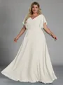 Gorgeous A-line V-Neck Short Sleeves Pleated Floor-Length Chiffon Corset Plus Size Bridesmaid Dress