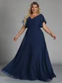 Gorgeous A-line V-Neck Short Sleeves Pleated Floor-Length Chiffon Corset Plus Size Bridesmaid Dress