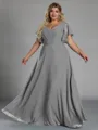 Gorgeous A-line V-Neck Short Sleeves Pleated Floor-Length Chiffon Corset Plus Size Bridesmaid Dress