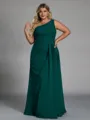 Breathtaking A-line One-Shoulder Pleated Floor-Length Chiffon Corset Plus Size Bridesmaid Dress