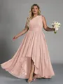 Hot A-line One-Shoulder Pleated Asymmetrical Chiffon Corset Plus Size Bridesmaid Dress