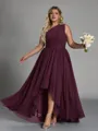 Hot A-line One-Shoulder Pleated Asymmetrical Chiffon Corset Plus Size Bridesmaid Dress
