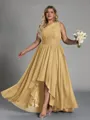 Hot A-line One-Shoulder Pleated Asymmetrical Chiffon Corset Plus Size Bridesmaid Dress