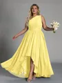 Hot A-line One-Shoulder Pleated Asymmetrical Chiffon Corset Plus Size Bridesmaid Dress