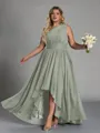 Hot A-line One-Shoulder Pleated Asymmetrical Chiffon Corset Plus Size Bridesmaid Dress