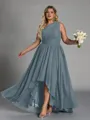Hot A-line One-Shoulder Pleated Asymmetrical Chiffon Corset Plus Size Bridesmaid Dress
