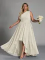 Hot A-line One-Shoulder Pleated Asymmetrical Chiffon Corset Plus Size Bridesmaid Dress