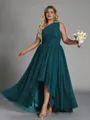 Hot A-line One-Shoulder Pleated Asymmetrical Chiffon Corset Plus Size Bridesmaid Dress