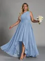 Hot A-line One-Shoulder Pleated Asymmetrical Chiffon Corset Plus Size Bridesmaid Dress