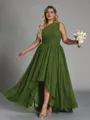 Hot A-line One-Shoulder Pleated Asymmetrical Chiffon Corset Plus Size Bridesmaid Dress