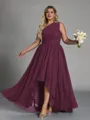Hot A-line One-Shoulder Pleated Asymmetrical Chiffon Corset Plus Size Bridesmaid Dress