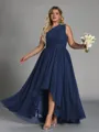 Hot A-line One-Shoulder Pleated Asymmetrical Chiffon Corset Plus Size Bridesmaid Dress