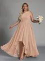 Hot A-line One-Shoulder Pleated Asymmetrical Chiffon Corset Plus Size Bridesmaid Dress