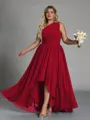 Hot A-line One-Shoulder Pleated Asymmetrical Chiffon Corset Plus Size Bridesmaid Dress