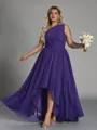 Hot A-line One-Shoulder Pleated Asymmetrical Chiffon Corset Plus Size Bridesmaid Dress