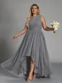 Hot A-line One-Shoulder Pleated Asymmetrical Chiffon Corset Plus Size Bridesmaid Dress