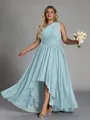 Hot A-line One-Shoulder Pleated Asymmetrical Chiffon Corset Plus Size Bridesmaid Dress