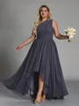 Hot A-line One-Shoulder Pleated Asymmetrical Chiffon Corset Plus Size Bridesmaid Dress