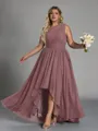 Hot A-line One-Shoulder Pleated Asymmetrical Chiffon Corset Plus Size Bridesmaid Dress