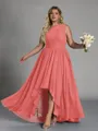 Hot A-line One-Shoulder Pleated Asymmetrical Chiffon Corset Plus Size Bridesmaid Dress