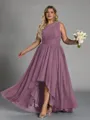 Hot A-line One-Shoulder Pleated Asymmetrical Chiffon Corset Plus Size Bridesmaid Dress