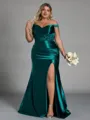 Glam Sheath Off-the-Shoulder Pleated Floor-Length Plus Size Bridesmaid Dress