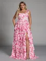 Exquisite A-line Straps Cascading Ruffles Floor-Length Corset Plus Size Bridesmaid Dress