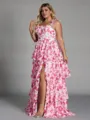 Exquisite A-line Straps Cascading Ruffles Floor-Length Corset Plus Size Bridesmaid Dress