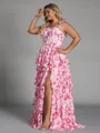 Exquisite A-line Straps Cascading Ruffles Floor-Length Corset Plus Size Bridesmaid Dress
