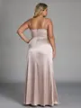 Unique Sheath Spaghetti Straps Pleated Floor-Length Silk Like Satin Plus Size Bridesmaid Dress