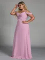 Mesmerizing A-line Cold Shoulder Pleated Floor-Length Chiffon Corset Plus Size Bridesmaid Dress