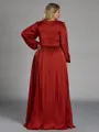 Stunning A-line V-Neck Long Sleeves Pleated Floor-Length Satin Chiffon Plus Size Bridesmaid Dress