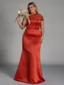 Trendy Sheath One-Shoulder Pleated Floor-Length Satin Plus Size Bridesmaid Dress