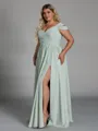 Charming A-line Cold Shoulder Pleated Floor-Length Chiffon Corset Plus Size Bridesmaid Dress