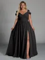 Charming A-line Cold Shoulder Pleated Floor-Length Chiffon Corset Plus Size Bridesmaid Dress