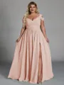 Charming A-line Cold Shoulder Pleated Floor-Length Chiffon Corset Plus Size Bridesmaid Dress