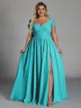 Charming A-line Cold Shoulder Pleated Floor-Length Chiffon Corset Plus Size Bridesmaid Dress