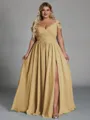 Charming A-line Cold Shoulder Pleated Floor-Length Chiffon Corset Plus Size Bridesmaid Dress