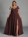 Charming A-line Cold Shoulder Pleated Floor-Length Chiffon Corset Plus Size Bridesmaid Dress