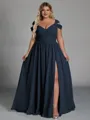 Charming A-line Cold Shoulder Pleated Floor-Length Chiffon Corset Plus Size Bridesmaid Dress