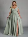 Charming A-line Cold Shoulder Pleated Floor-Length Chiffon Corset Plus Size Bridesmaid Dress