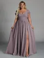 Charming A-line Cold Shoulder Pleated Floor-Length Chiffon Corset Plus Size Bridesmaid Dress